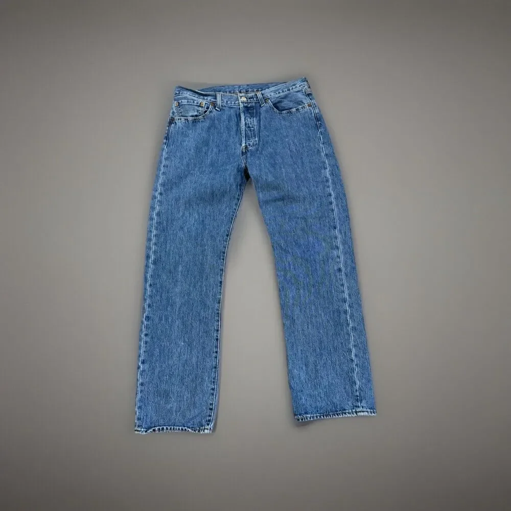 Levis 501 Button Fly Jeans Mens 33x30 Stone Wash Blue Casual Work Denim